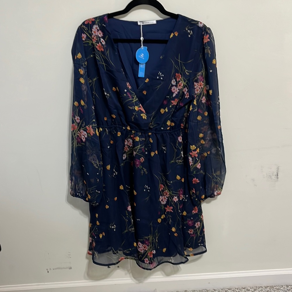 Sheer Navy chiffon a-line dress lined